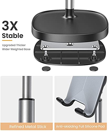 KITOME Tabletop Mobile Stand Holder for Table, Tablet Stand, iPad Stand, Adjustable Angle Height Cellphone Holder, Compatible with All Mobile Phones, iPhone, iPad, Tablets (Black) - Image 8