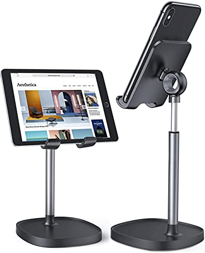 KITOME Tabletop Mobile Stand Holder for Table, Tablet Stand, iPad Stand, Adjustable Angle Height Cellphone Holder, Compatible with All Mobile Phones, iPhone, iPad, Tablets (Black)