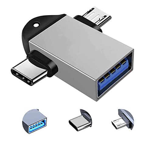 JGD PRODUCTS 2 in 1 (Silver) OTG Adapter Micro USB+USB Type C to USB Female Connector, OTG Pen Drive Adapter to Mobile Connector Type C, Compatible with All Devices