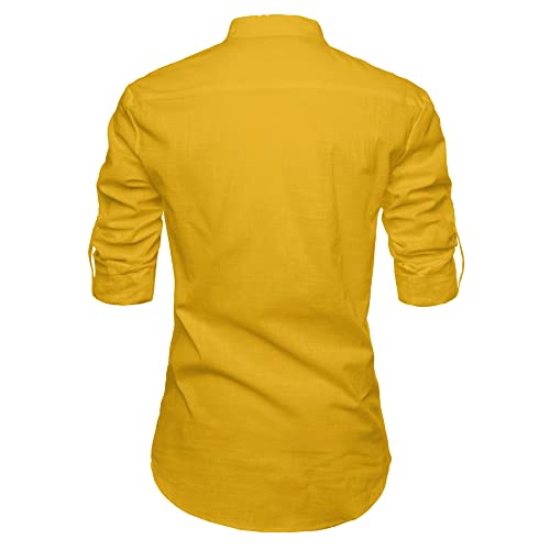 Vida Loca Full Sleeve Mandarin Collor Cotton Casual Slim Fit Shirt for Men's (Yellow, 38)