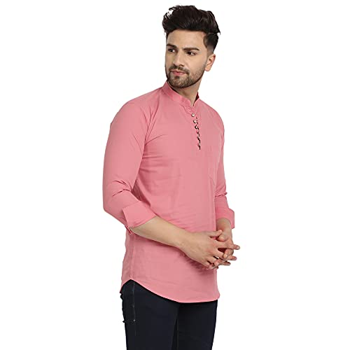 Majestic Man Cotton Solid Casual Short Kurta for Men