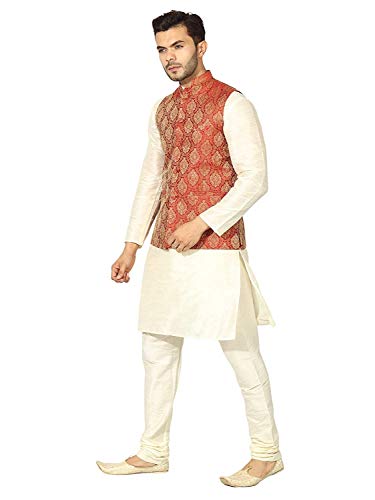 Uri and MacKenzie Men's Silk Blend Regular Kurta Churidar Pyjama with Bundi Nehru Jacket/Waistcoat - Image 3