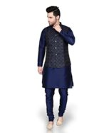 Ethluxis® Men's Silk Blend Kurta Churidar Pyjama with Ethnic Bundi Jacket Set