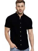 GESPO Men's Stylish White Mandarin Collar Half Sleeve Casual Shirt