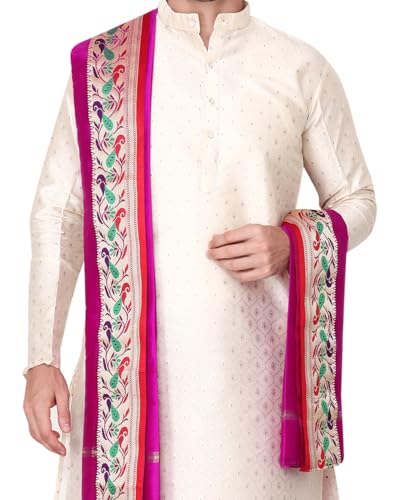 Rameshwaram Fabrics Men's Indian Traditional Wedding Dress, Readymade Dhoti with Sherwani Style Kurta - Stole