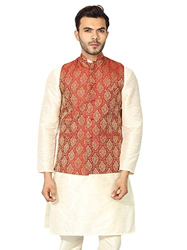 Uri and MacKenzie Men's Silk Blend Regular Kurta Churidar Pyjama with Bundi Nehru Jacket/Waistcoat - Image 4