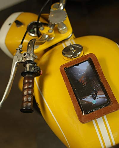Trip Machine Company Magnetic Universal Leather Motorcycle Phone Pouch/Holder for Bike (Vintage Tan)