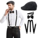 CLOTHERA Suspender and Bow Tie Set with Flat cap for Men
