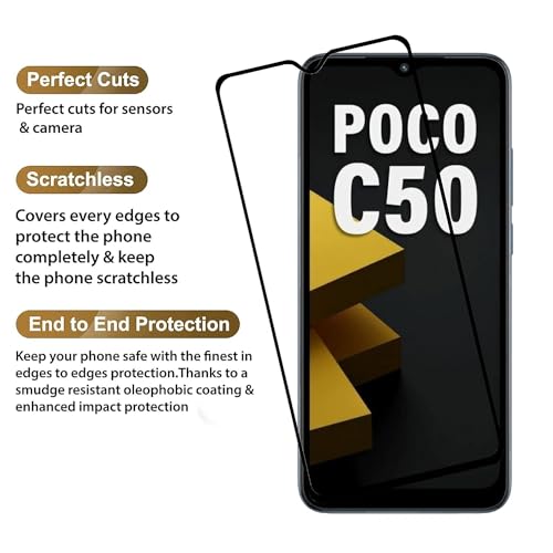 JGD PRODUCTS for Poco C50 Tempered glass Screen Protector with Full Edge Protection and Easy Installation Kit
