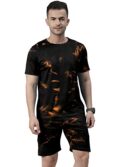 Men's Casual Summer Soft Cotton Poly Lycra Digital Printed Sleepwear&Launge Wear Regular Fit Round Neck T-Shirt and Shorts Pair with Classic Pajama Stylish Beach Wear Night Set Suit Dress for Men