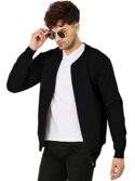 LEOTUDE CASUAL JACKET For Men's Loopknit Regular Fit Full Sleeve Zipper Bomber Jacket for men (Color: Black)