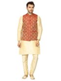 Uri and MacKenzie Men's Silk Blend Regular Kurta Churidar Pyjama with Bundi Nehru Jacket/Waistcoat