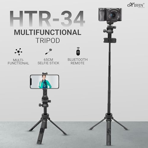 HIFFIN HTR-34 Selfie Stick Tripod, 29” Professional Tripod with Wireless Remote, Portable Travel Tripod Stand Compatible with Smartphones & Cameras for Vlogging/Video Recording/Live Streaming
