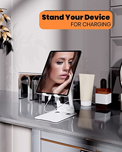 SOOPII Desktop Tablet Stand + Mobile Stand, Heavy Base Aluminum Holder for Tablets/Mobile/Tab Stand and e-Book Readers (Up to 15.6 inch) - White (DM02i)