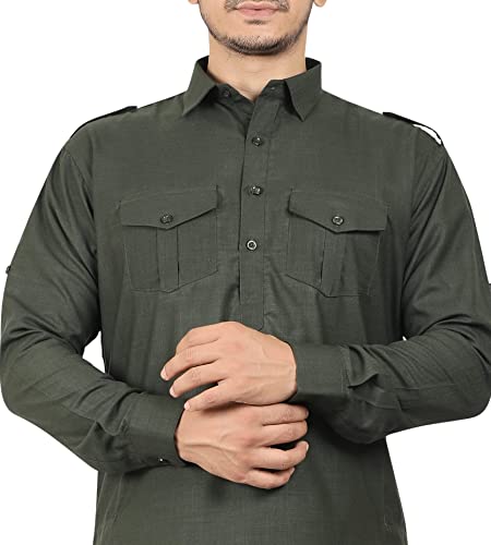 K-ROYALS Men's Cotton Blend Pathani Kurta Pyjama Suit