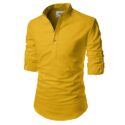 Vida Loca Full Sleeve Mandarin Collor Cotton Casual Slim Fit Shirt for Men's (Yellow, 38)