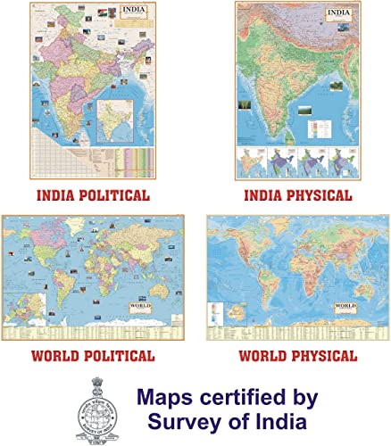 India & World Map ( Both Political & Physical ) with Constitution of India Chart , History & Geographical Terms chart | Combo Of 7 | Best Useful For Preparation Of UPSC, SSC, IES, RRB and other Exams