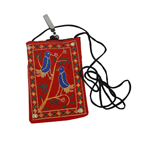 Kuber Industries Embroidered Velvet Mobile Cover Pouch with Sari Hook for Mobile (BG0167, Red)