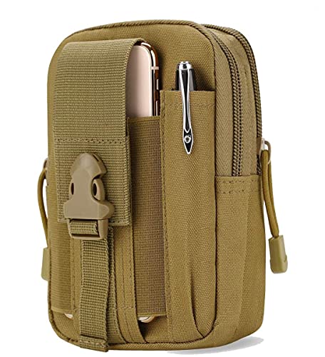 SUKHAD Water Resistant Waist Belt Pouch, Sport Carry Pouch for Phone and Small Accessories, 7 X 4.8 X 2 Inch, Khakhi