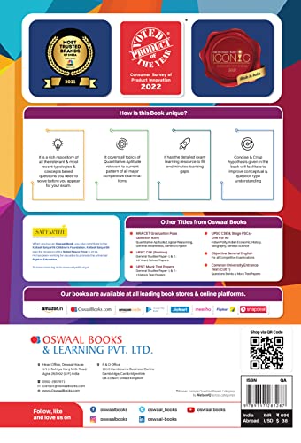 Oswaal Objective Quantitative Aptitude For All Competitive Examinations Chapter-wise & Topic-wise, A Complete Book