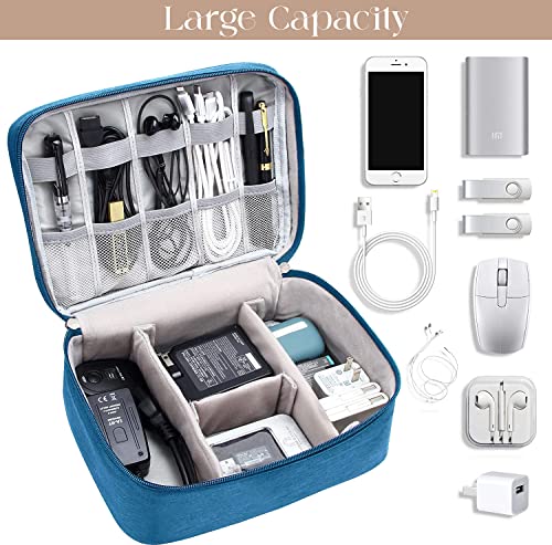 House of Quirk Electronics Accessories Organizer Bag, Universal Carry Travel Gadget Bag for Cables, Plug and More, Perfect Size Fits for Pad Phone Charger Hard Disk - Light Blue