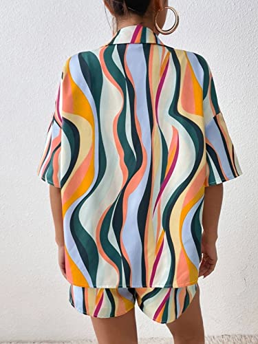 GRECIILOOKS Night Dress for Men| Casual Random Printed Set| Collar Elbow-Length Two-Piece Outfits|Casual Sleepwear| Pajama Shorts Night Suits Set| Beach Wear