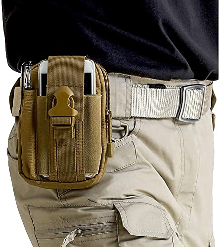 SUKHAD Water Resistant Waist Belt Pouch, Sport Carry Pouch for Phone and Small Accessories, 7 X 4.8 X 2 Inch, Khakhi