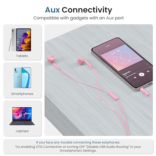 Ambrane Wired in Ear Earphones with in-line Mic for Clear Calling, 14mm Dynamic Drivers for BoostedBass™, 3.5mm Jack, Multi-Functional Controller (Stringz 38 Lite, Pink) - Image 6