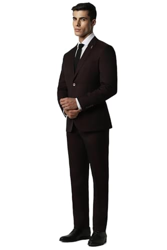 Van Heusen Men's Polyester Blend Two Piece Suit-Dress Set (VHSUCSLFJ47955_Maroon_40