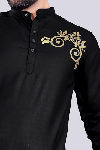 DEELMO Men's Full Sleeve Short Kurta Shirt with a Trendy Mandarin Collar Crafted from a Premium Cotton Blend for Comfort Ideal for Casual and Semi-Formal Occasions