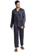 Shopbloom Modal Satin Ultra Soft Dark Grey Full Sleeves Night Suit |Night Dress for Men