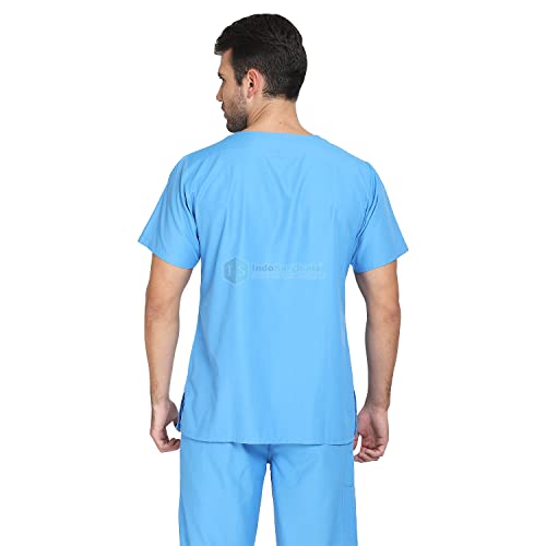 IS IndoSurgicals Unisex Scrub Suit OT Dress Set Comfortable Fit V-Neck Top and Cargo Type Trouser (42-XL, Blue) - Image 6