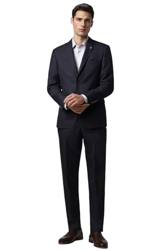 Van Heusen Men's Polyester Blend Two Piece Suit-Dress Set (VHSUCSLFF63196_Navy_42