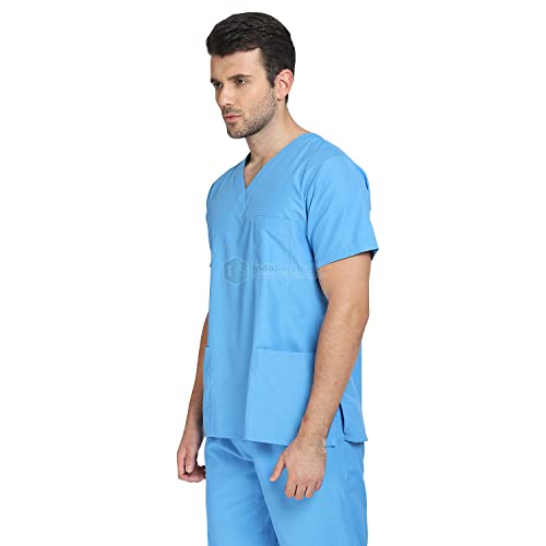 IS IndoSurgicals Unisex Scrub Suit OT Dress Set Comfortable Fit V-Neck Top and Cargo Type Trouser (42-XL, Blue) - Image 5