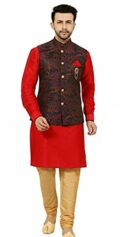 N.B.F Fashion Mens Ethnic Wear Silk Printed Maroon Kurta Jacket Set for Mens