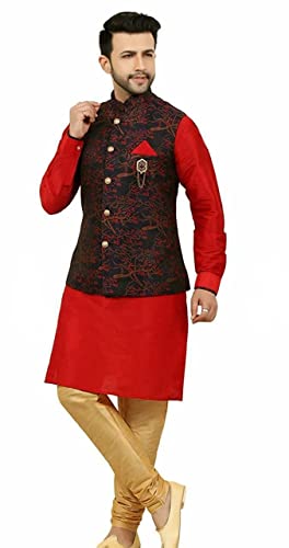 N.B.F Fashion Mens Ethnic Wear Silk Printed Maroon Kurta Jacket Set for Mens