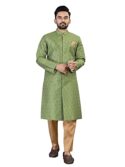RUTVA FASHION Mens Sherwani Style Indo Western Dress Set Green