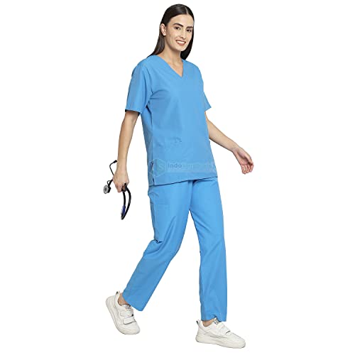 IS IndoSurgicals Unisex Scrub Suit OT Dress Set Comfortable Fit V-Neck Top and Cargo Type Trouser (42-XL, Blue) - Image 4