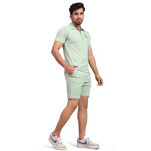 DANZA-SON Men Casual Polyester Summer Night Dress Casual Sleepwear & Wear Nightdress, Regular Fit Round Neck Short Sleeves T-Shirt and Shorts Set