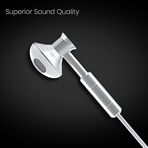 Portronics Ear 1 in-Ear Wired Earphones Crystal Clear Sound with Mic, 14mm Drivers, Metal Earbuds, Light Weight Design, TPE + Nylon Braided Wire(White)