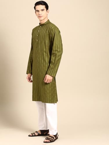 MANQ Men's Cotton Kurta Pajama Set Indian Party Traditional Ethnic Tunic Dress for Men Wedding - Image 4