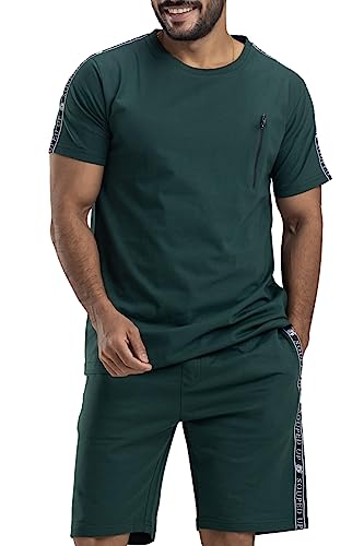 Souped Up Fashion Solid Cotton Co-Ord Set for Men | Round Neck T-shirt with Shorts - Black, Size - XX- Large - Image 4