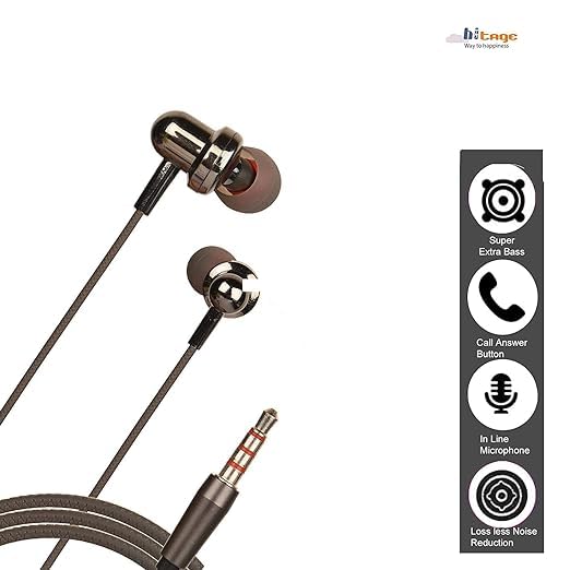 Jake Enterprises in-Ear Wired Earphones with Mic, 3.5mm Audio Jack, 10mm Drivers, Phone/Laptop/Tablet Compatible (Grey)