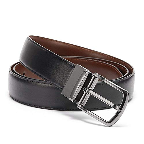 ELIZ LUXE Belts for Men Reversible Leather 1.25 Waist Strap Fashion Dress Buckle