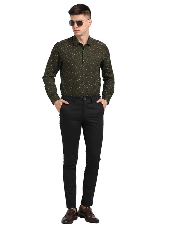 Turtle Men Cotton Linen Olive Printed Slim Fit Full Sleeve Formal Shirt - Image 6