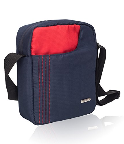 COSMUS Stitchwell Cross Body Sling Bag - shoulder side bag - multipurpose - 10 inch Tablet/iPad Sling bag (Navy Blue & Red)