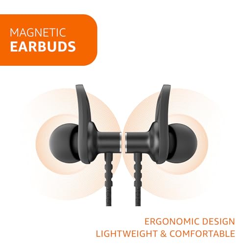 (Refurbished) Amazon Basics in-Ear Wireless Neckband with Mic, Up to 18 Hours Play Time, Bluetooth 5.1, Voice Assistance, Noise Cancellation, IPX4 Water-Resistance, Magnetic Earbuds (Black) - Image 6