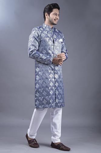 N.B.F Fashion Mens Ethnic Wear Blue Kurta Pajama Sherwani Set - Image 3