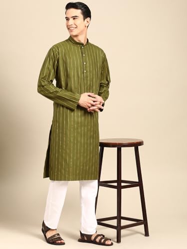 MANQ Men's Cotton Kurta Pajama Set Indian Party Traditional Ethnic Tunic Dress for Men Wedding - Image 6