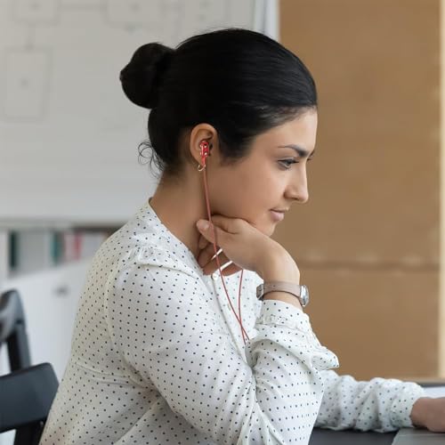 amazon basics in-Ear Wired Earphones with 9 mm Dual Drivers, in-Line Mic, Powerful Bass, Noise Isolation, 3.5 mm Audio Jack (Black and Red) - Image 7